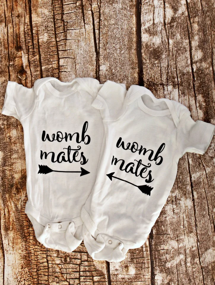 Buy One Get One Free Twins Baby Bodysuits Clothes Funny Baby Boy Girl Clothing Summer Toddler Jumpsuits Twin Infant Shower Gifts