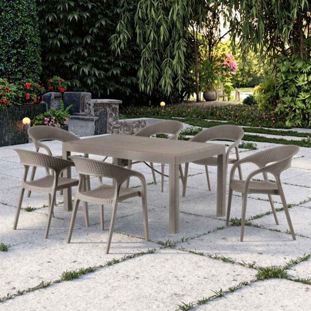 7-piece PP Dining Table Chair Outdoor New Plastic Dining Set for Patio Garden Hotel Restaurant Dining Table and Chair