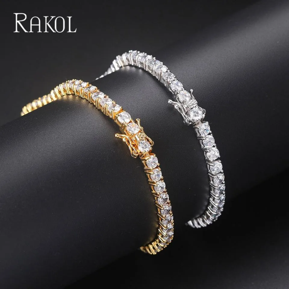 

RAKOL Iced Out Crystal Tennis Bracelets For Women Punk Hiphop Luxury AAA+ Cubic Zirconia Wedding Gold Color Hand Chain Jewelry