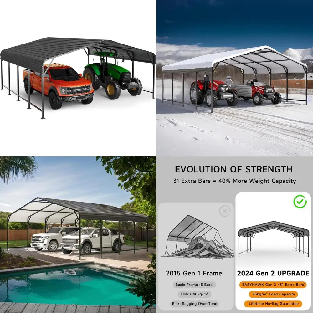 

all-weather 20x20ft metal carport with reinforced base and galvanized steel roof for outdoor heavy-duty vehicle protection