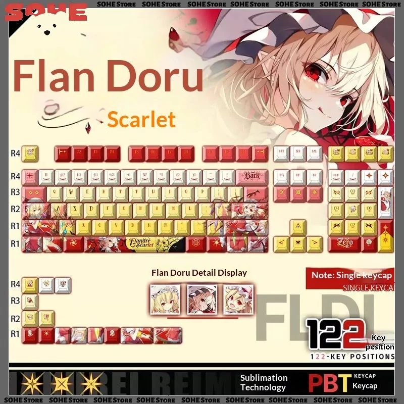 Touhou Project Mechanical Keyboard Keycaps Flandre Scarlet Gaming Keycaps Pbt Keycaps Cherry Highly Custom Keyboard Accessories