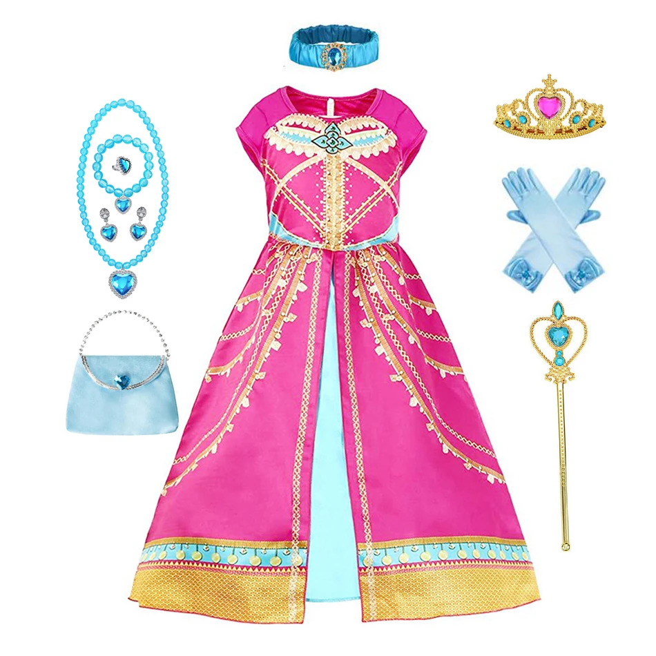 Jasmine Costume for Girls Arabian Dress Magic Lamp Kids Princess Dress Birthday Party Christmas Fancy Carnival Clothing Vestidos