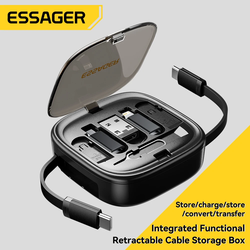 

Кабель Essager USB C на Tpye C PD 60 Вт для Xiaomi Poco, Многофункциональный шнур для быстрой зарядки и передачи данных, с футляром для хранения