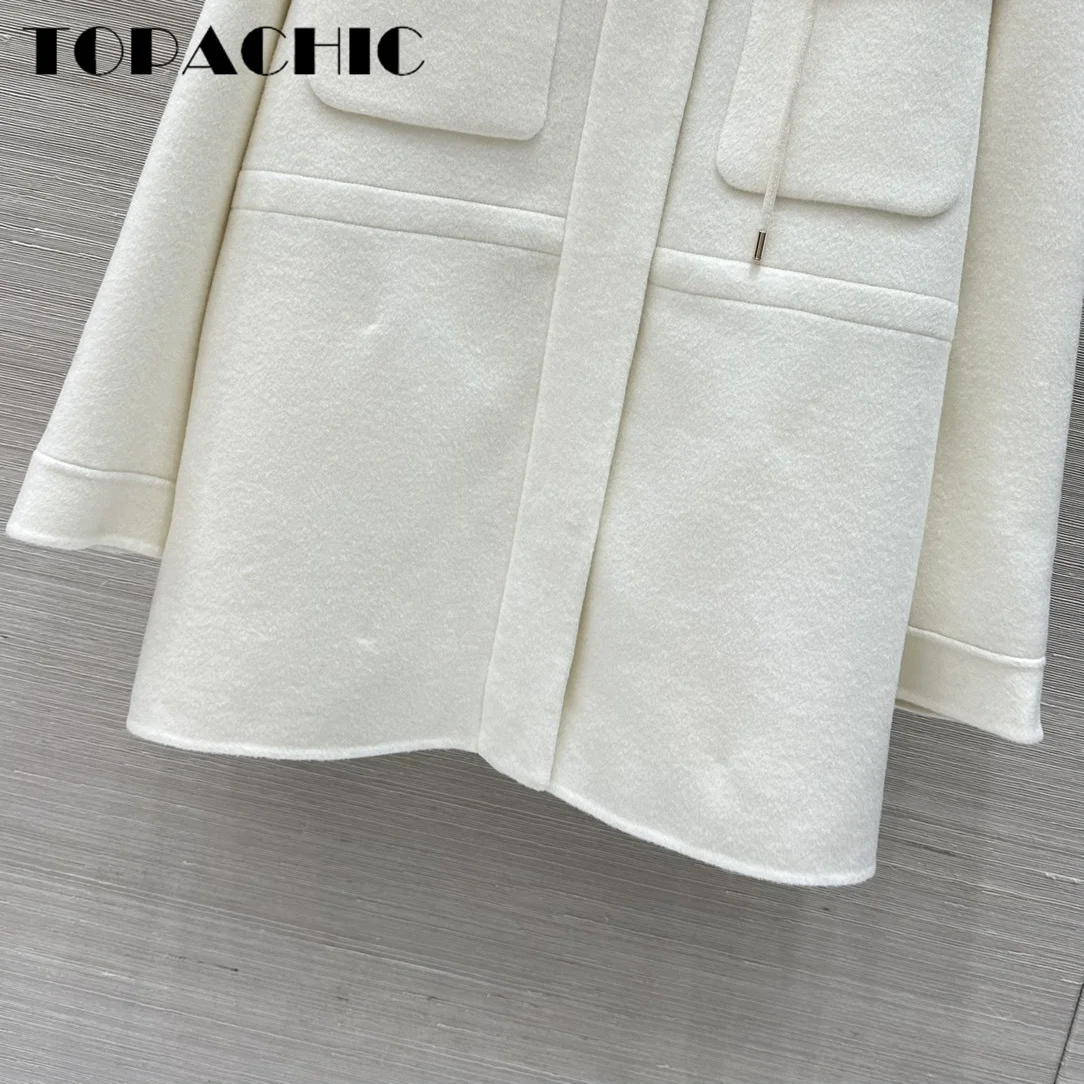 10.12 TOPACHIC-Women\'s High Quality Hooded Fashion Double-Sided Wool Coat Drawstring Collect Waist Big Pocket Zipper Outerwear