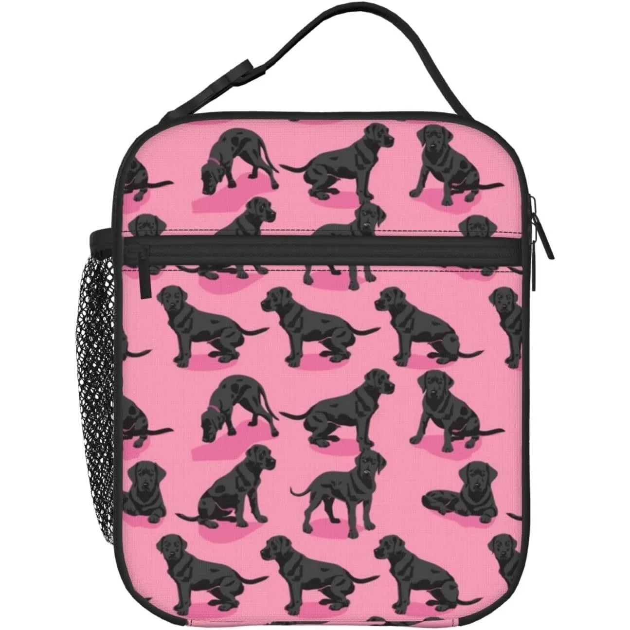 

Черный лабрадор-ретривер, розовый ланч-бокс, изолированные сумки для обеда для мальчиков/девочек/женщин/мужчин, ланч-бокс со съемной ручкой