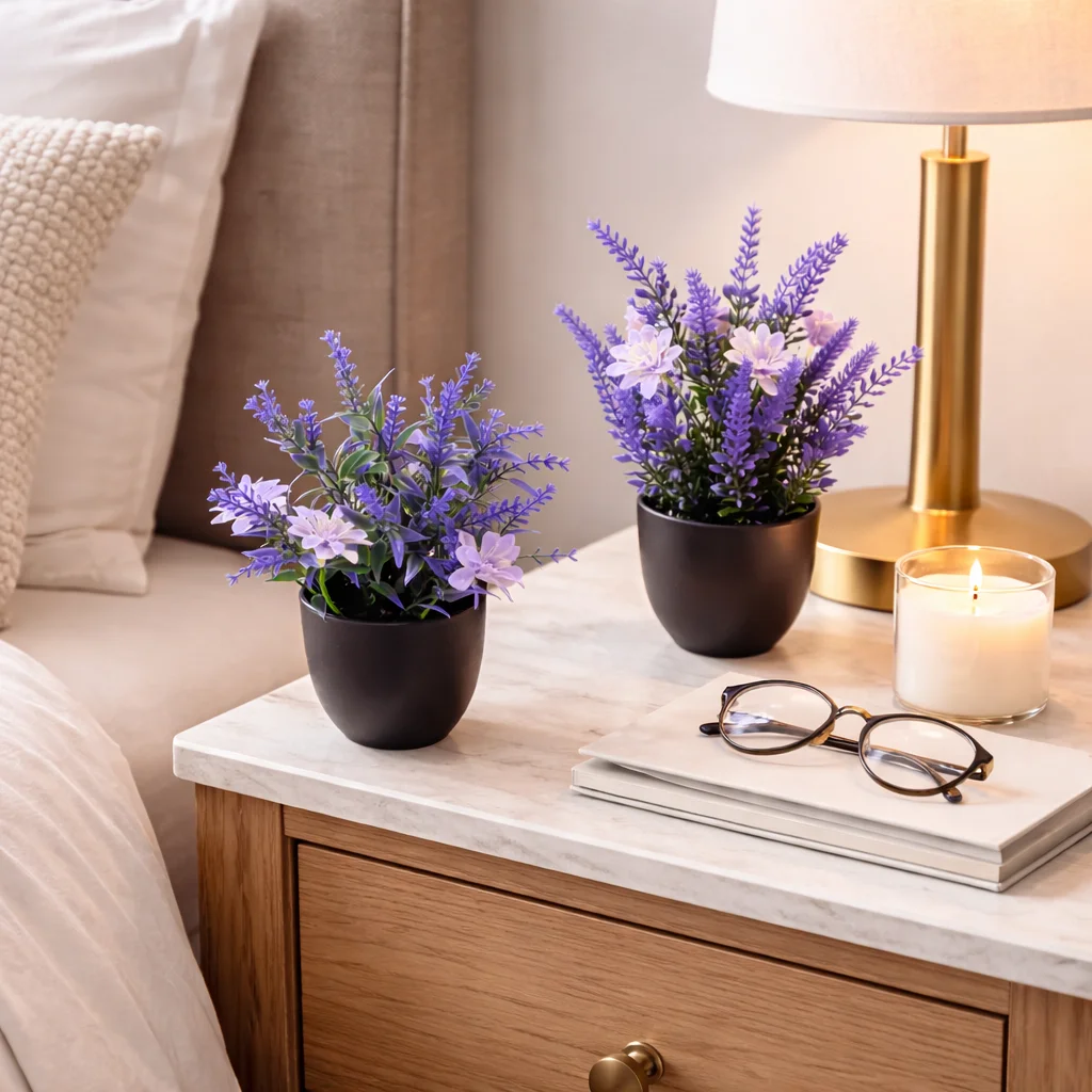 Künstliche Lavendelpflanzen im Topf, Mini Plastik-Gänseblümchen, Künstliche Blumen-Bonsai für Innenräume, Schreibtisch, Schlafzimmer, Regal, Büro, Heim-Dekoration – Detail 3
