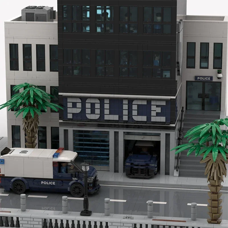 City Street View Model Moc Building Bricks Modern Police Station Technology Modular Blocks Gift Christmas Toys DIY Sets Assembly