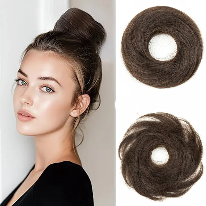 

100% человеческие волосы BUN SCRUNCHIE волосок мягкий натуральный пончик CHIGNON UPDO расширения для женщин ежедневно удобно носить