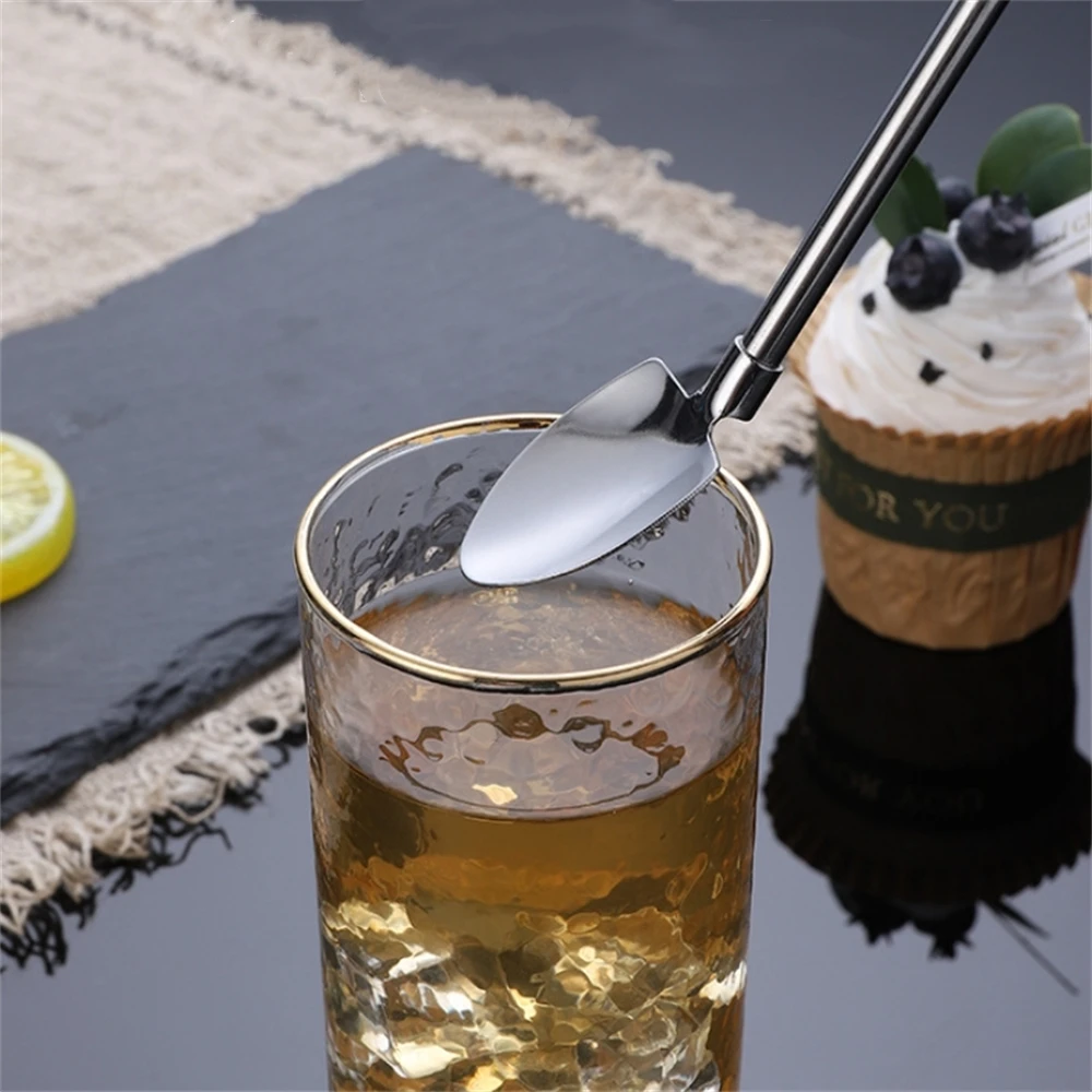 1Pc Stainless Steel Irregular Straw Spoon Shovel Coffee Spoon Reusable Metal Straw Mixing Stirring Straw for Smoothie Drinking