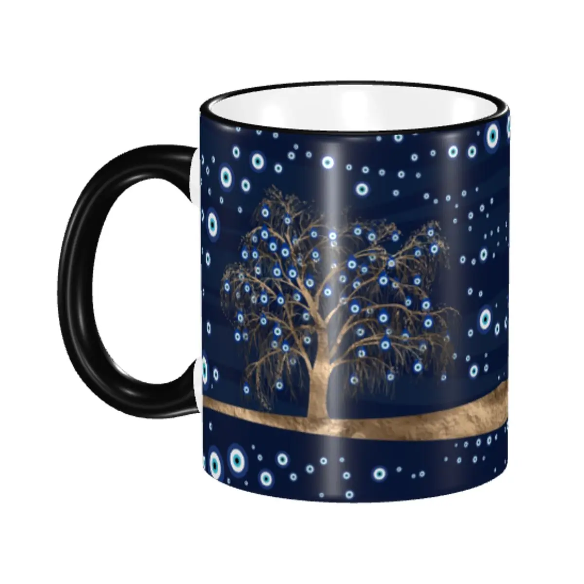 

Персонализированные керамические кружки для кофе и чая с золотым деревом-оберегом на темно-синем фоне, DIY амулет от сглаза, для чая и молока