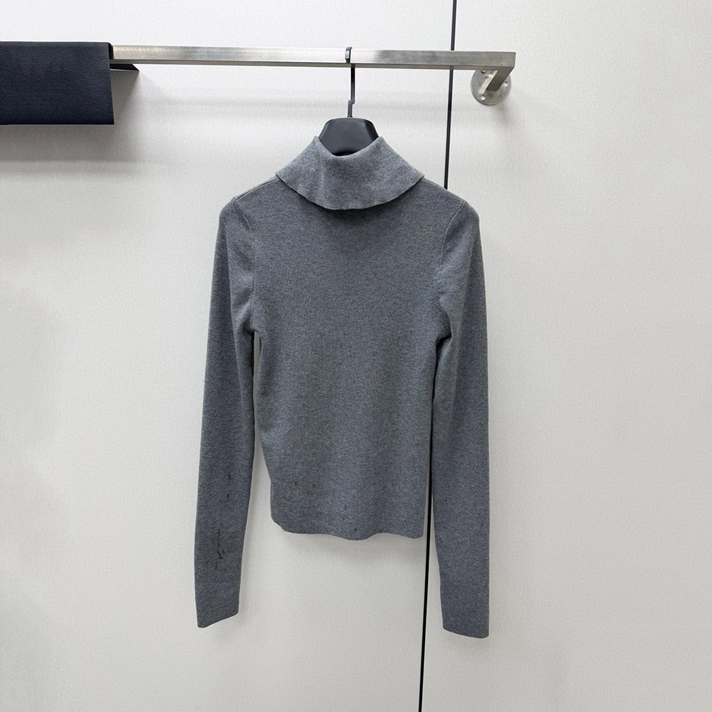 Hand-beaded Polo-collar Wool Blend Women's T-Shirt Elegant Commuter Long-Sleeve Knit Top T-Shirt 2026 Spring New Arrival Y2K