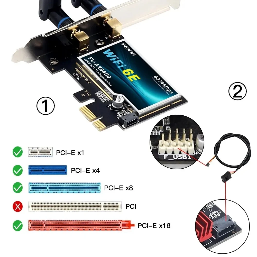 AX210 WiFi 6E PCI Express Wireless Network Card 2.4G/5G/6GHz 5374Mbps PCIe Wifi Card AX5400 Bluetooth 5.3 WiFi Adapter for PC