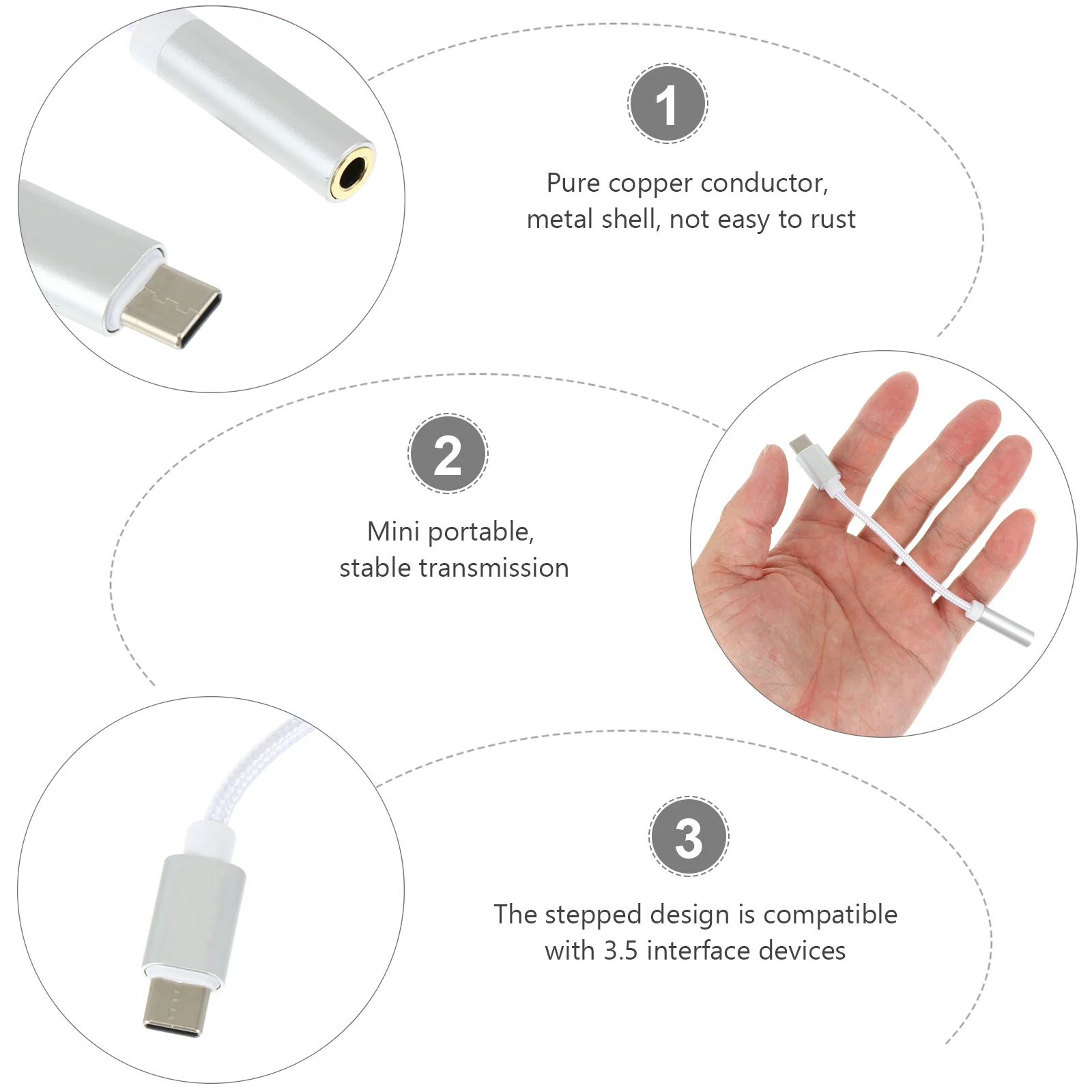 نوع C إلى 3.5 مللي متر محول صوت كابل النايلون مضفر محول للهواتف الذكية سماعة جاك سماعة محول كابل الصوت المحمول #1