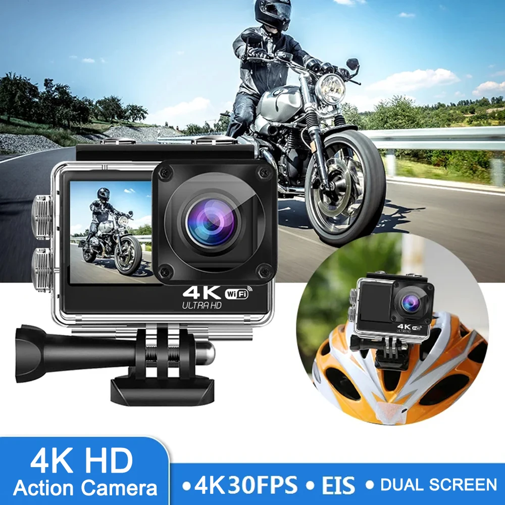 4K 60FPS Action Camera Dual Screen E1 PRO WIFI Bicycle Motorcycle Helmet Camera Waterproof Sports Video DV Cameras