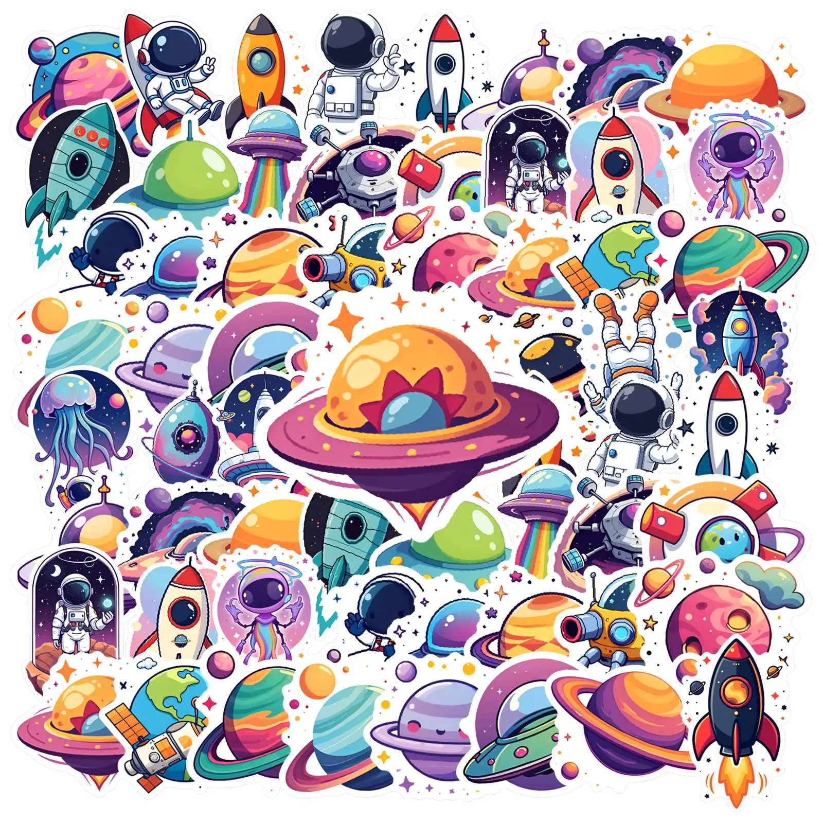 35pcs-50pcs Cartoon Space Stickers Cute Astronaut Planet Decals Astronaut Stickers For Guitar DIY Skateboard Laptop Luggage