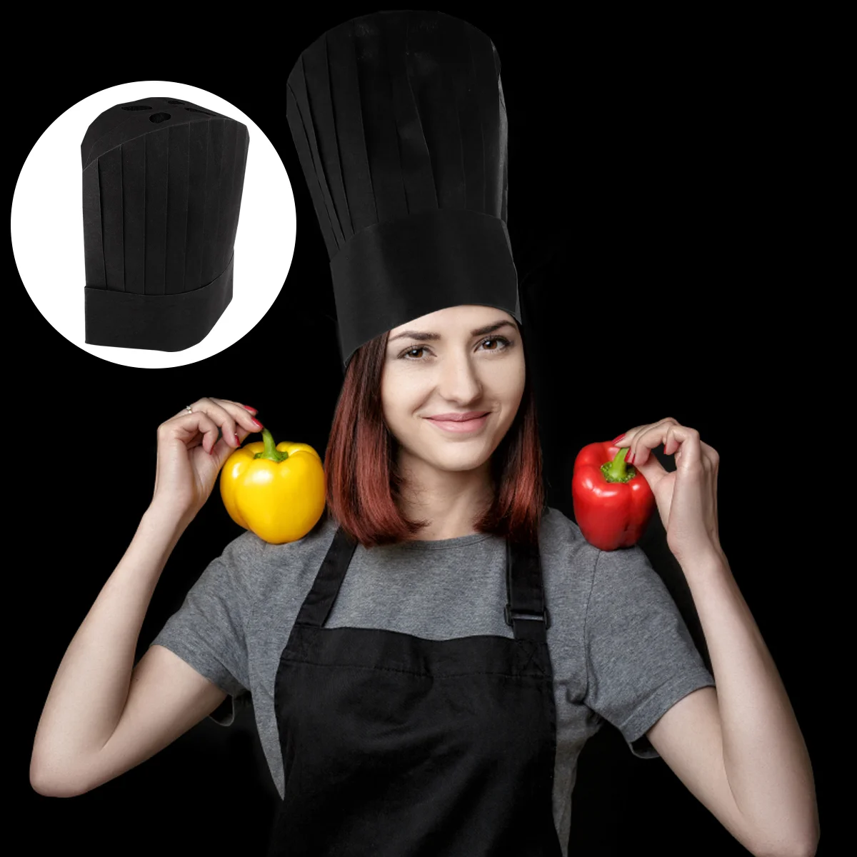 Gorro de Chef de algodón grueso, gorro de trabajo de cocina desechable para servicio de alimentos, papel negro, 20 Uds.