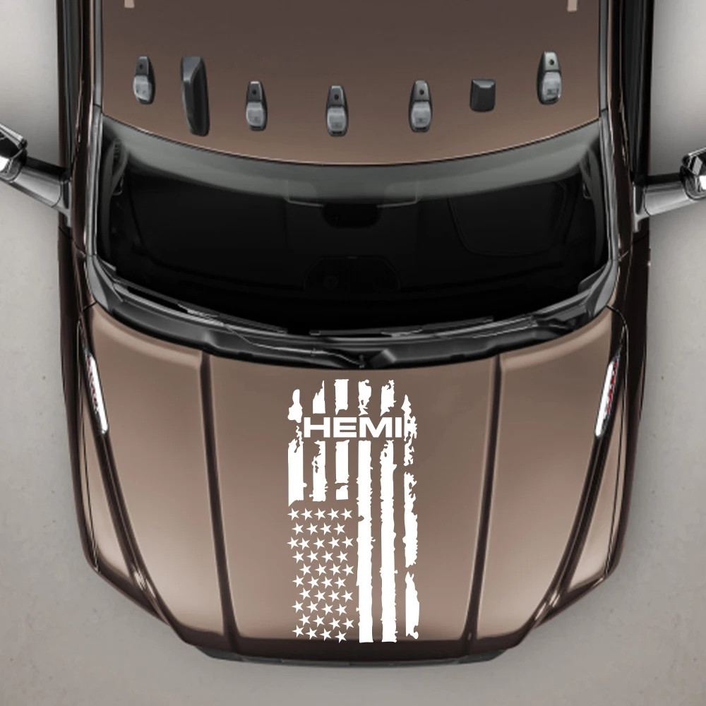 

Pickup Engine Hood Sticker For Dodge Ram HEMI Rebel TRX Car Head Bonnet USA Flag Vinyl Decor Cover Custom Decal Auto Accessories