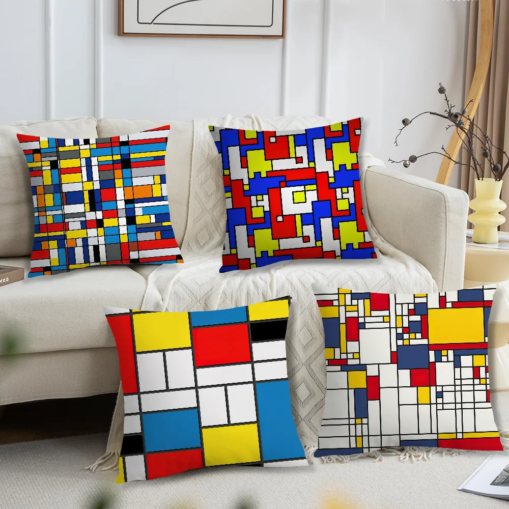 P-Painting Piet Mondrian Art cushion cover Living Room Accent Couch Back Support Square Lounge Restful Nap Companion Pillow Case