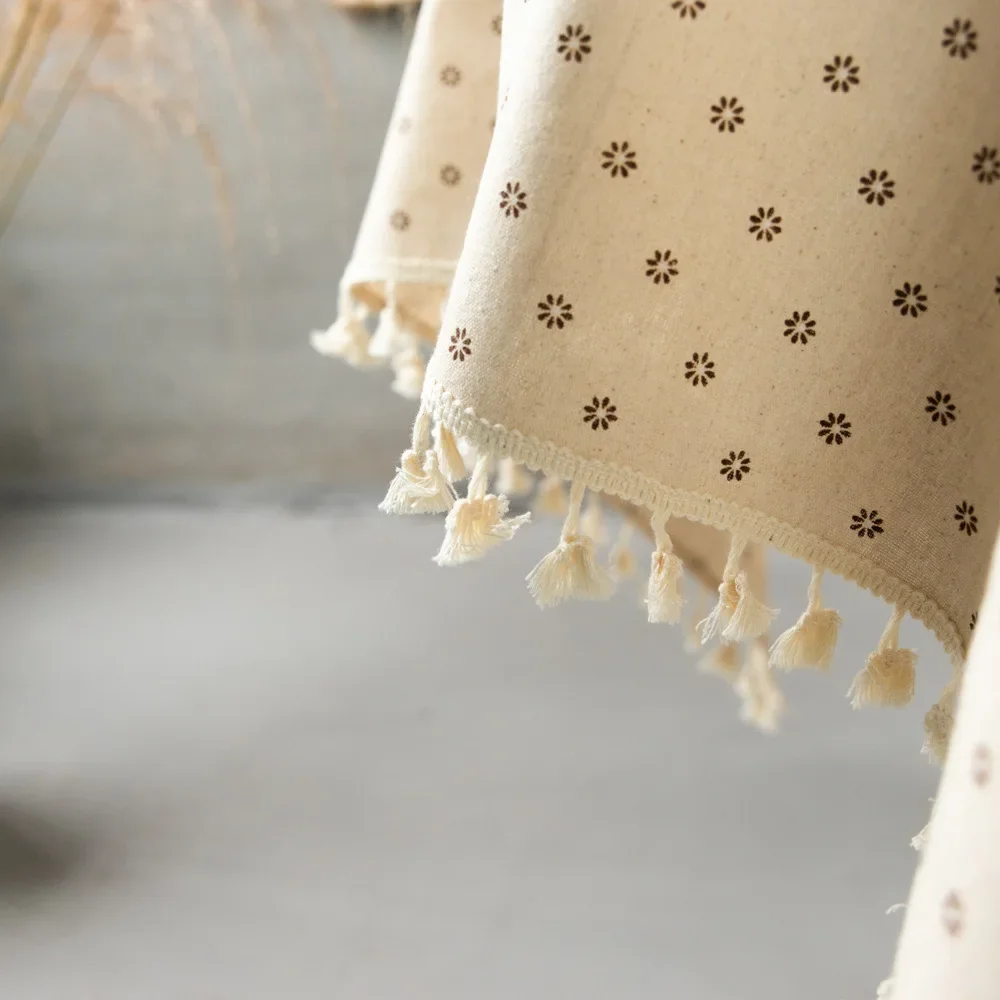 

Cotton Linen Korean floral Table Cloth with Tassel Rectangular Table Cloth Kitchen Table Map Towel Tablecloth Decoration