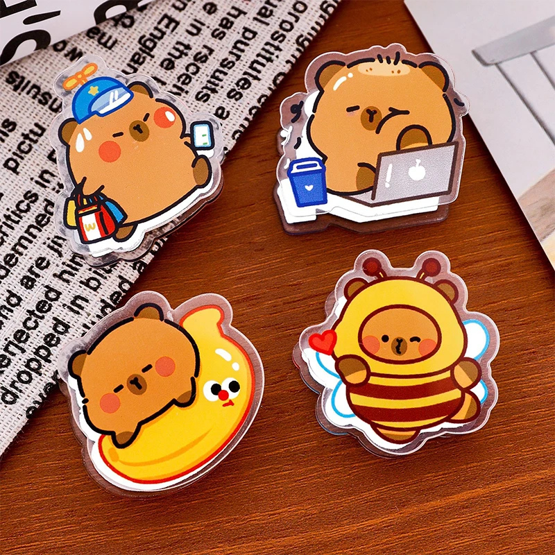 Capybara Paper Clips 4Pcs Set -Cute PP Memo Clip for Test Papers & Document Organization, Multifunctional School Office Supplies