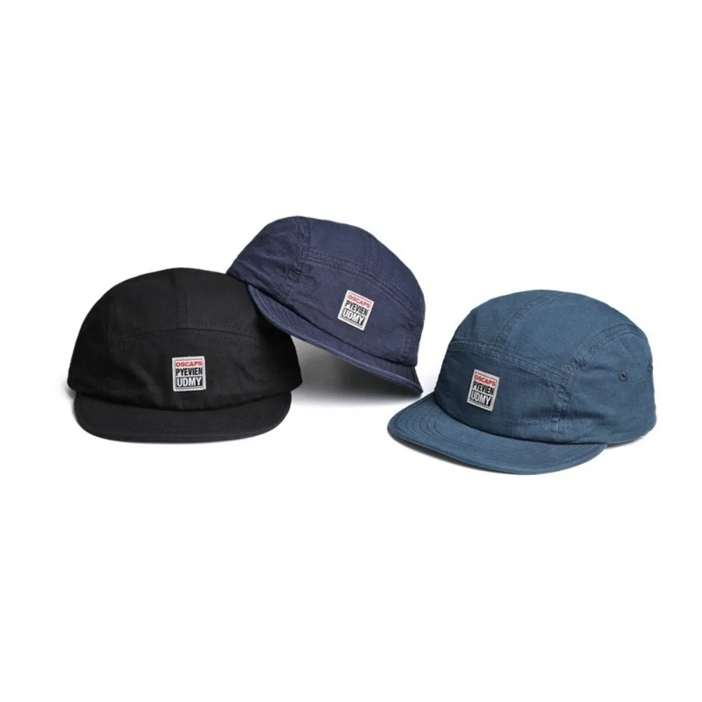 Retro Five Panel Baseball Hats Flat Eaves Short Brimmed Dad Hats Patch Embroidery Breathable Sun Hats Unisex