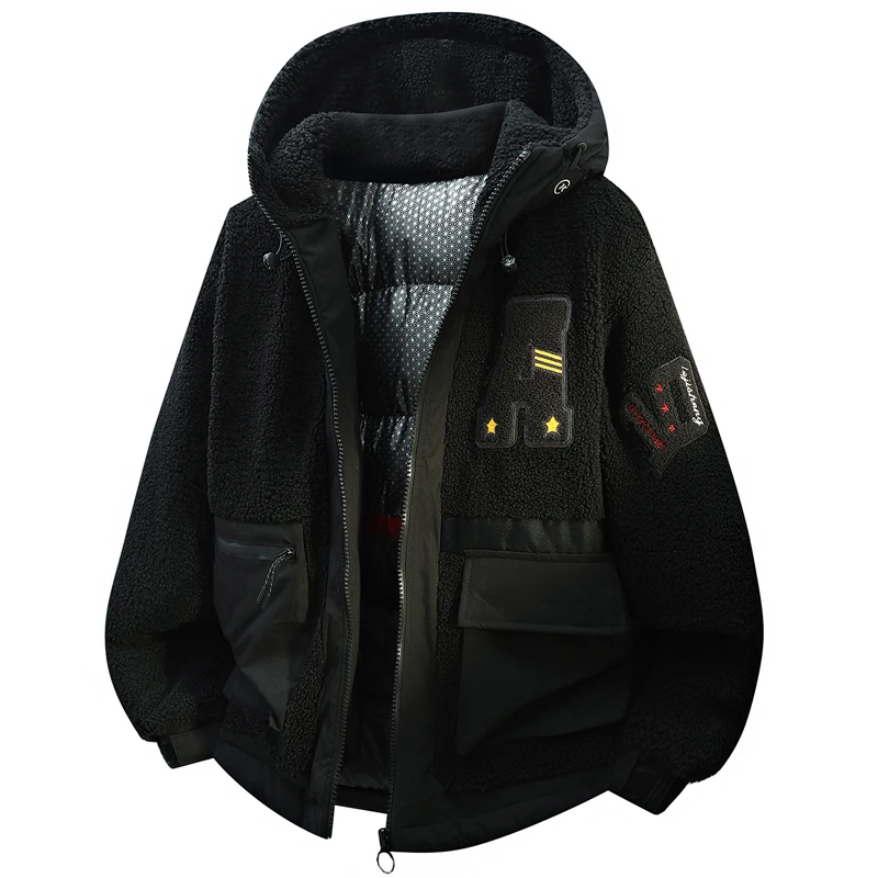 الخريف والشتاء حجم كبير سترة قطن مقنعين التدفئة الجرافين للرجال ، سترة قطن دافئة وسميكة من جلد الخراف M-8XL #3