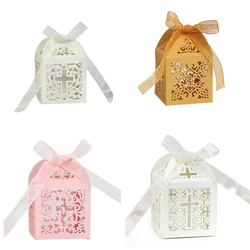 20/30/50PCS Cross Carriage Laser Cut Candy Boxes Wedding Favors Gifts Box Communion Christening Easter Baby Shower Party Decor