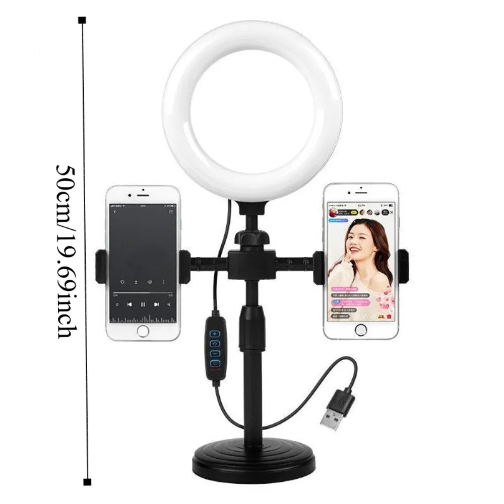 Dual Phone Position Fill Light Phone Holder Lighting Bracket Portable Live Streaming Fill Light Universal Stable Base