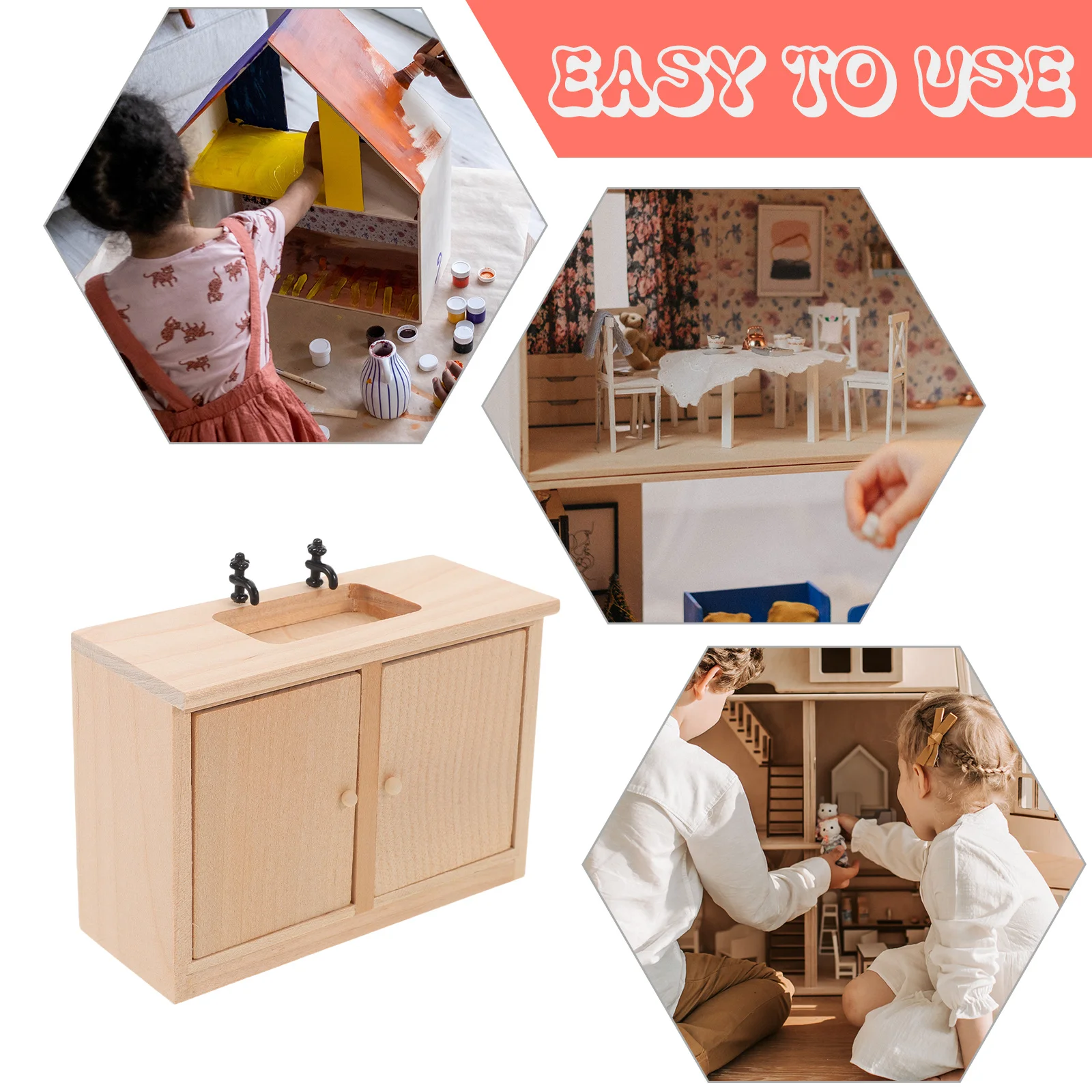 1:12 Schaal Miniatuur Badkamermeubels Houten Gootsteen Wastafel Kast Simulatie Wastafel voor Poppenhuis Badkamer Scène Prop