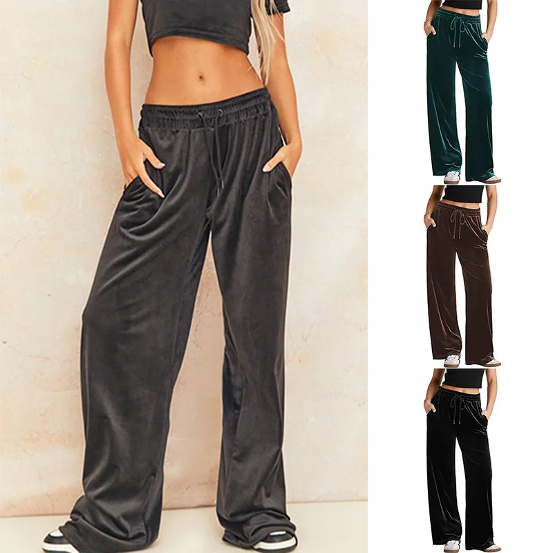 Autumn Autumn Winter Velvet Wide Leg Trousers Womens Loose Casual Pants Comfortable Drape High Waist Lady Elegant Commuter Bottoms Wear - Aliexpress Deal