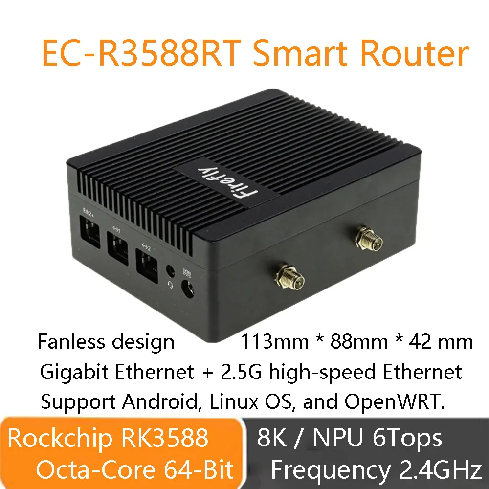 Firefly-enrutador inteligente EC-R3588RT, procesador de 64 bits, frecuencia de 2,4 GHz, 6 TOPS, 8K, Gigabit, Ethernet, 2,5G, alta velocidad, Rk3588