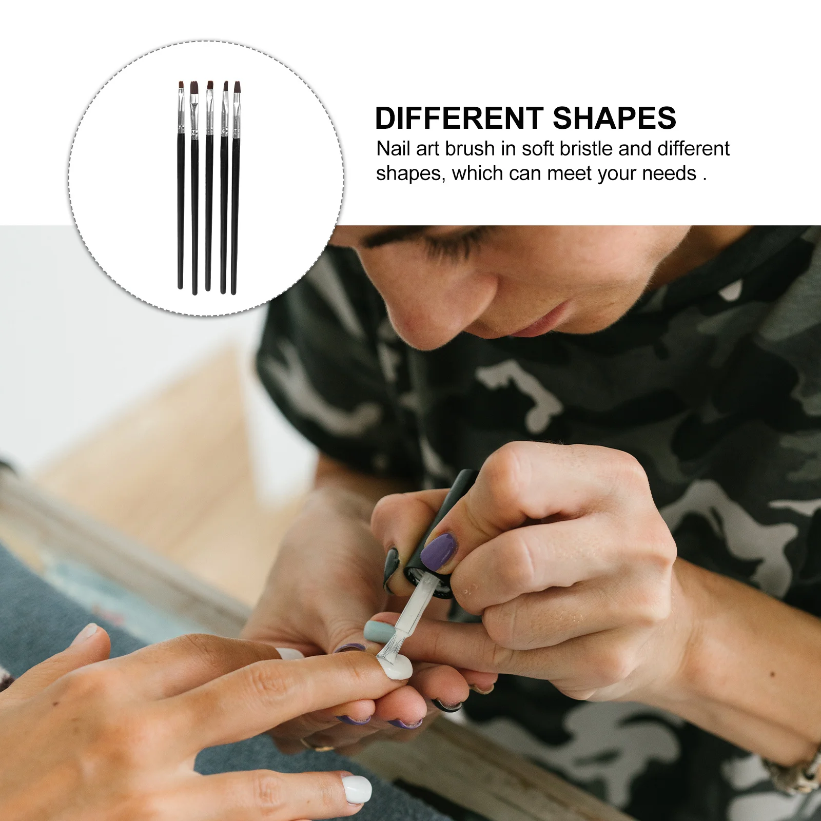 ชุดแปรงทำเล็บ 5 ชิ้น ขนแปรงหลากหลายรูปทรง สำหรับตกแต่งเล็บอย่างประณีต ใช้ได้ทั้งมืออาชีพและที่บ้าน ชุดอุปกรณ์เสริมความงามสำหรับผู้หญิง