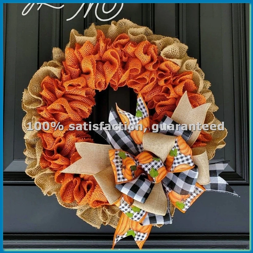 

Осенний венок из мешковины для входной двери в стиле фермерского дома, тыквенный венок на День Благодарения с декоративными бантами - AT35