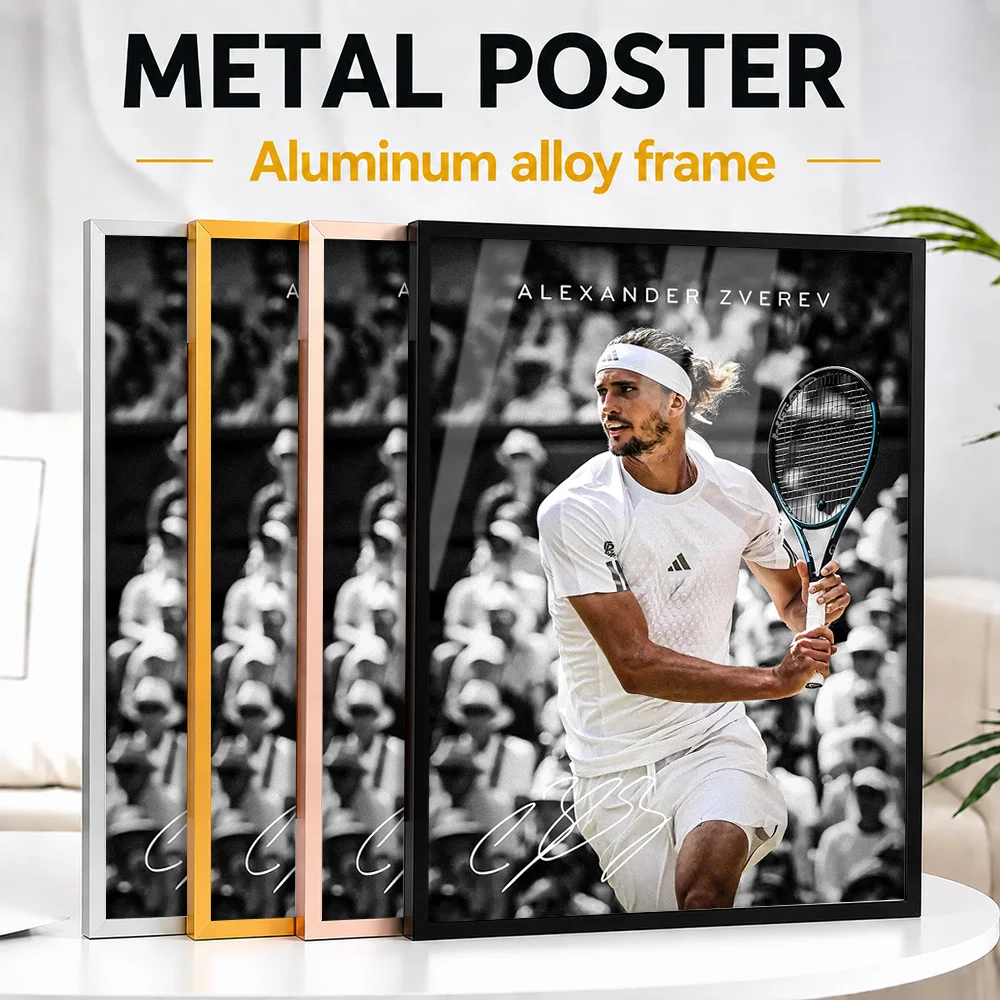Alexander Zverev Tennis Action Framed Aluminum Metal Poster Customized Photo Dynamic Grand Slam Style Wall Art For Living Room
