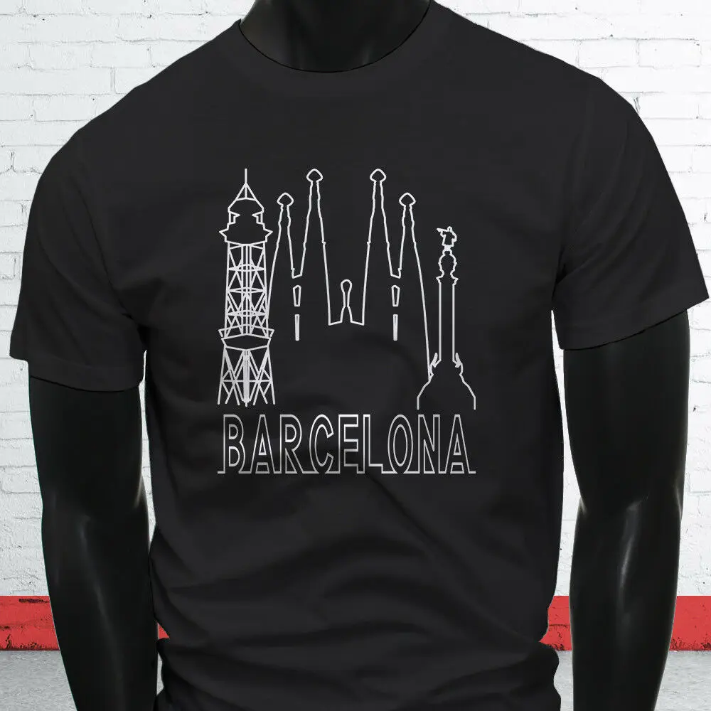 Barcelona Skyline Spain Family Pride Tourist T Shirt. New 100% Cotton Short Sleeve O-Neck T-shirt Casual Mens Top Size S-3XL