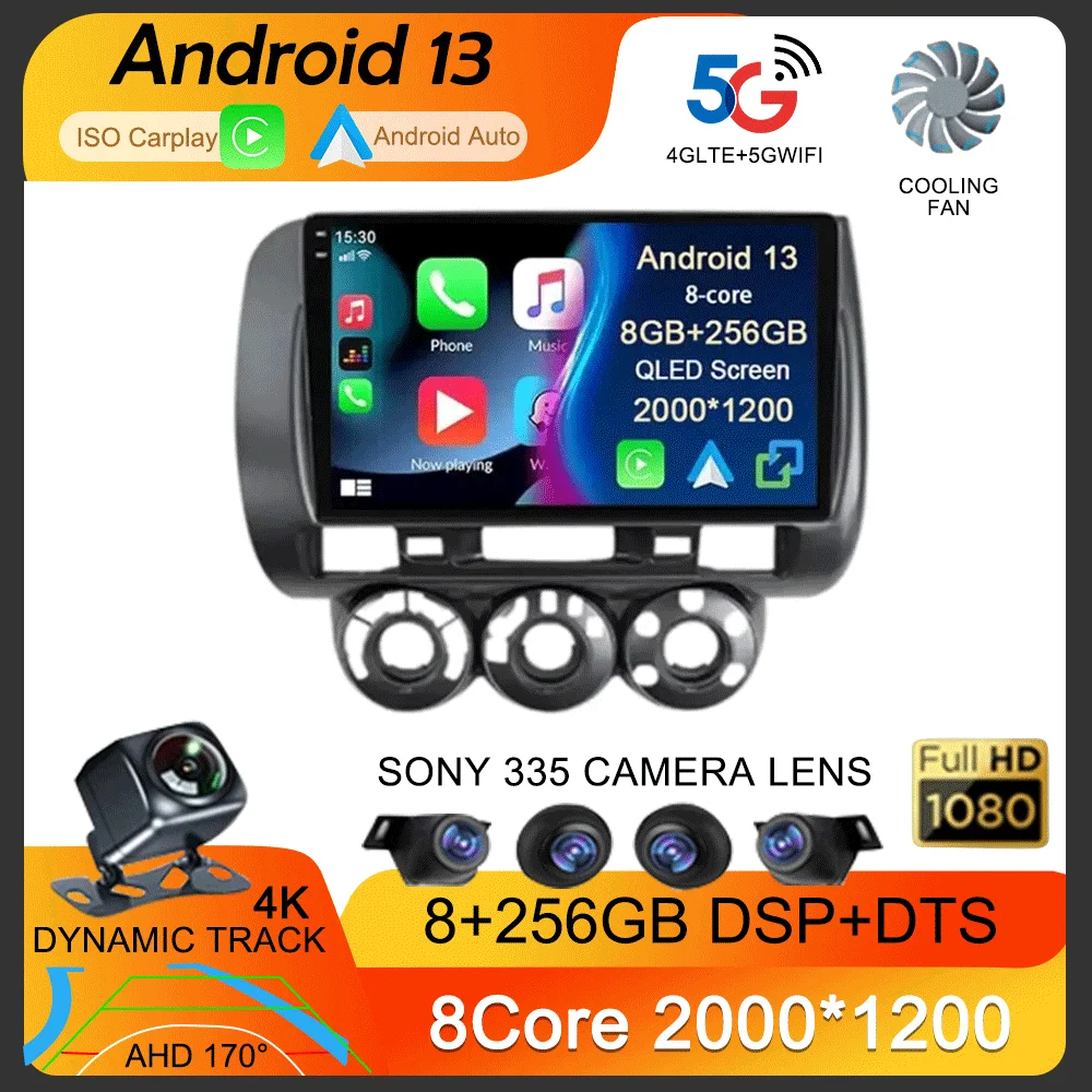 Android13 CarPlay ออโต้สำหรับฮอนด้าฟิตแจ๊สซิตี้2002 2003 2004 2005 2006 2007เครื่องเล่นวิทยุในรถยนต์มัลติมีเดียวิดีโอเครื่องเล่นวิทยุในรถยนต์ระบบ WIFI + สเตอริโอ4G BT