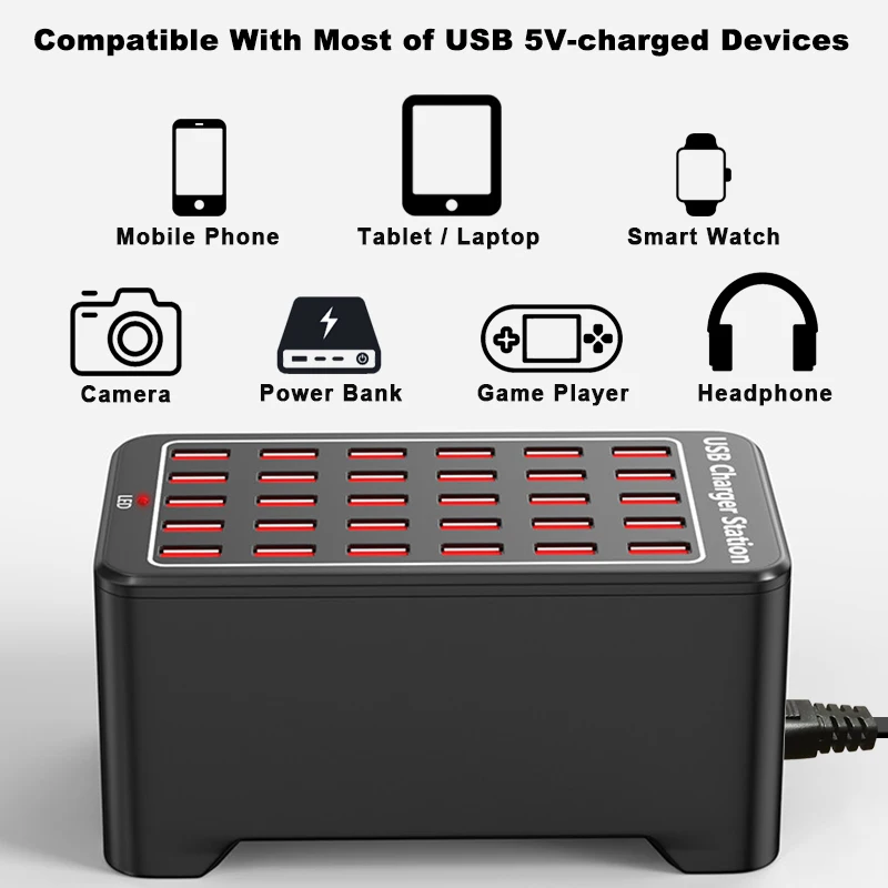 USB Charger 10 15 20 25 30 Ports HUB 150W Universal Wall Desktop Fast Charging Station Dock for Mobile Phone Power Adapter