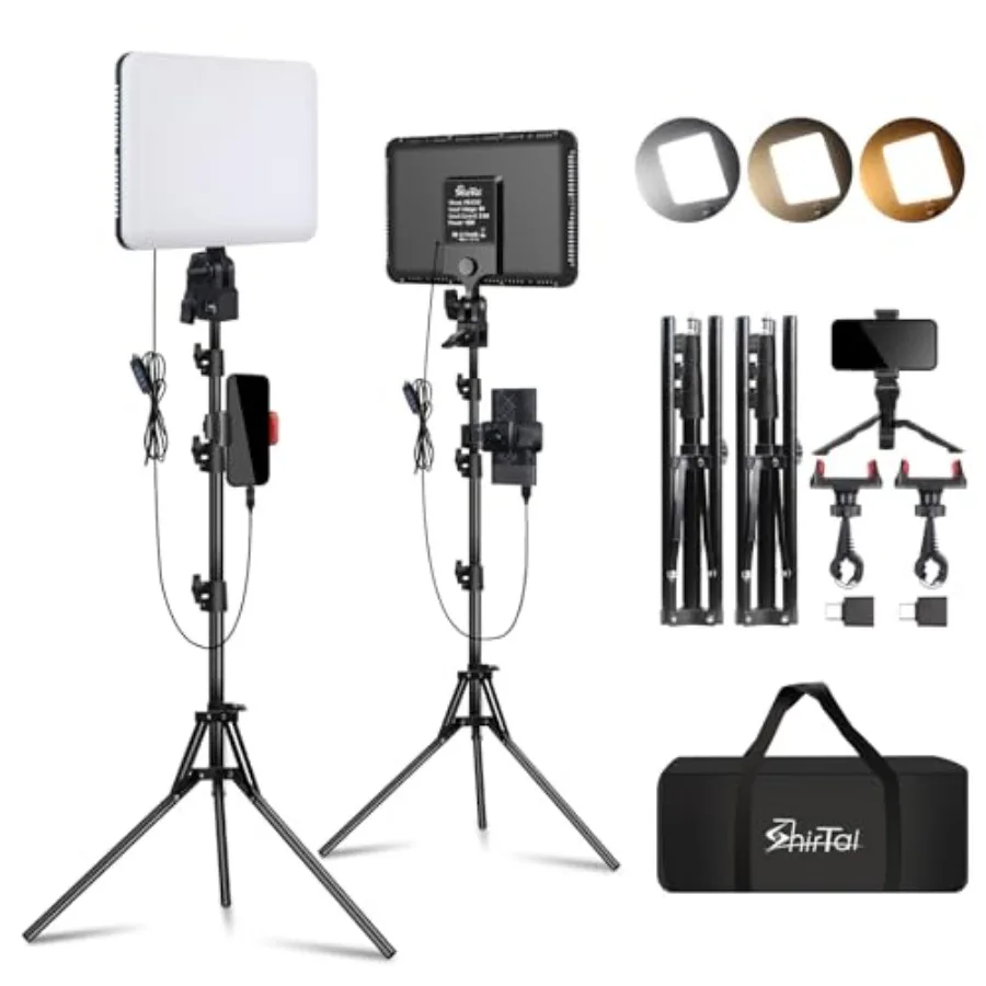 

【New model】12" LED Video Light Kit2-Pack Photography Lighting Kit 73" Height 2800-6500K Dimmable Studio Lights with Tripod Stan