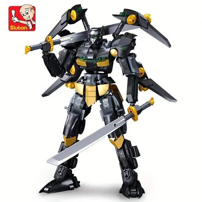 Sluban 534PCS Black Warrior Mech Robot Building Blocks Joint Movable Action Figure Model Bricks Desktop Display Kids Toys Gifts