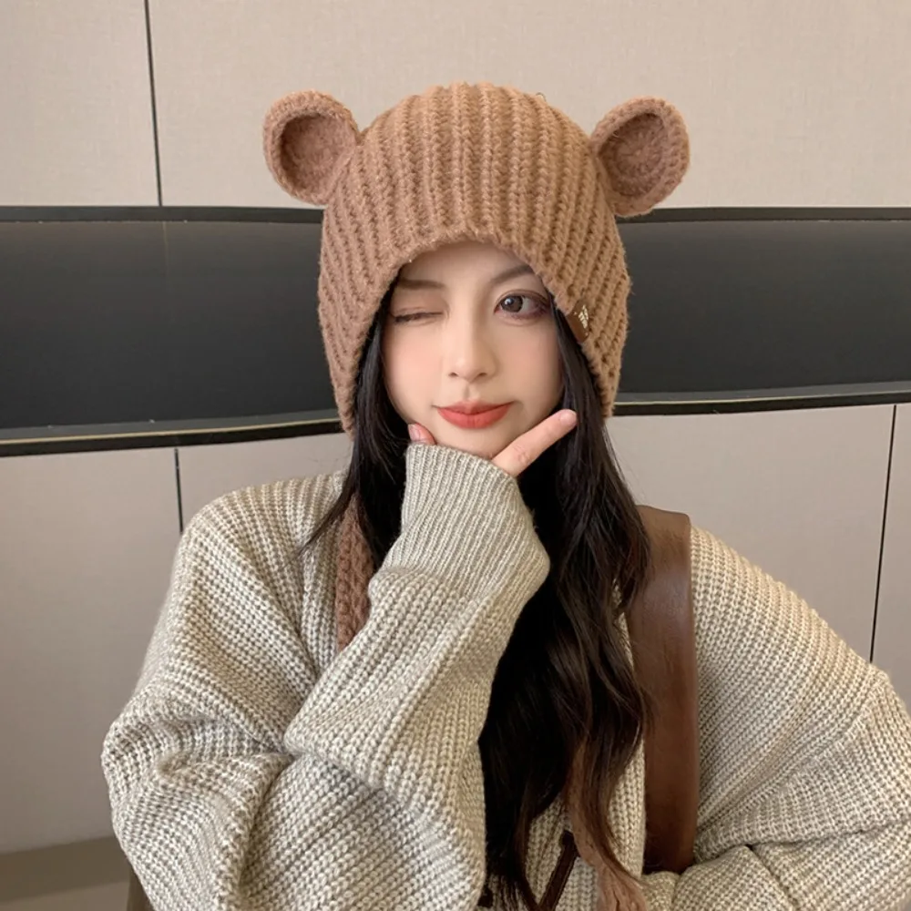 لطيف حماية الأذن الدب الأذن قبعة بلون الدفء محبوك قبعة القبعات حماية الأذن قبعة الشتاء #1