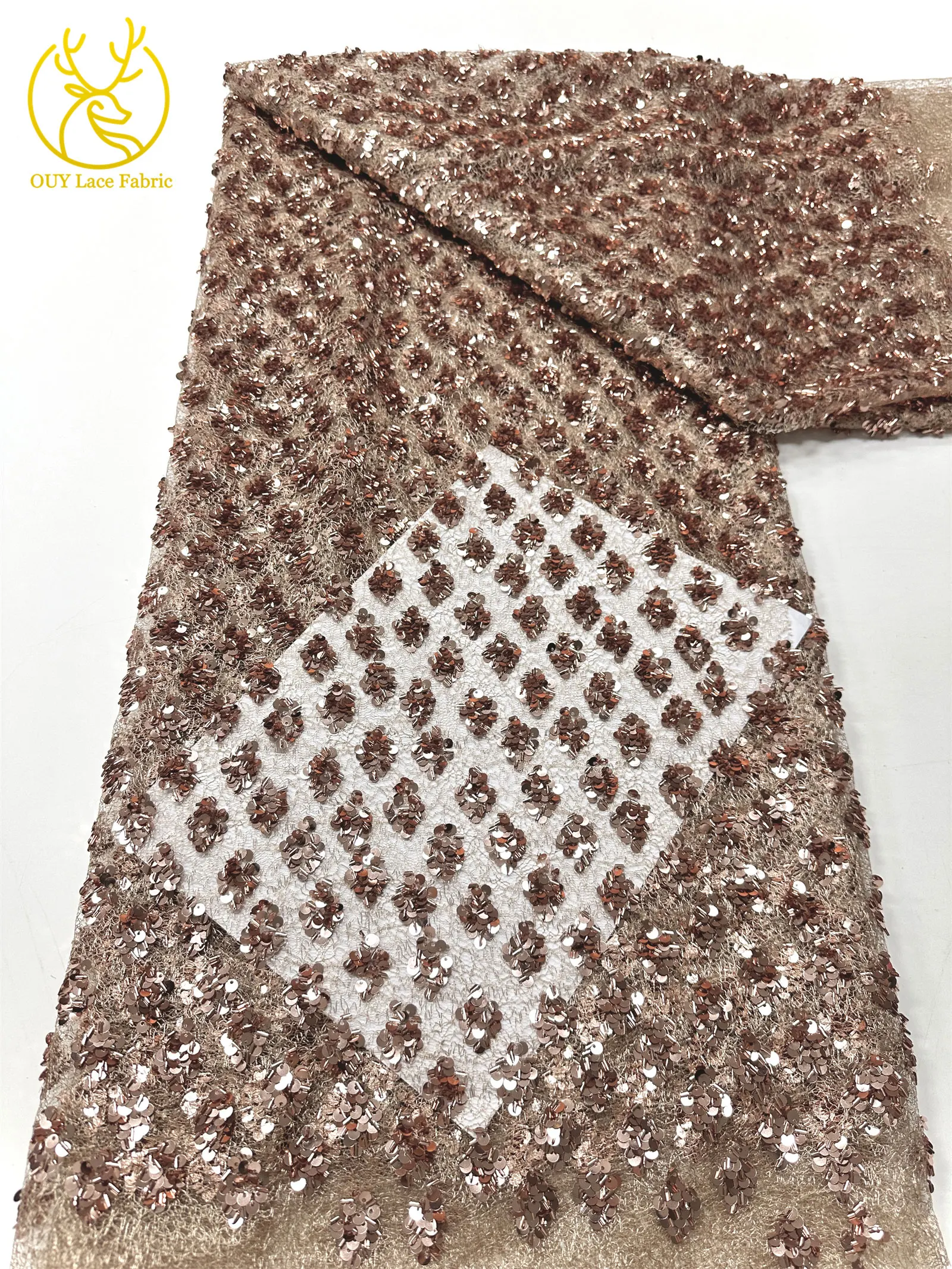 Neuester eleganter französischer Pailletten-Spitzenstoff 2026 Afrikanischer nigerianischer Spitzenstoff, geeignet für Damen-Partykleider und Hochzeitskleider – Detail 12