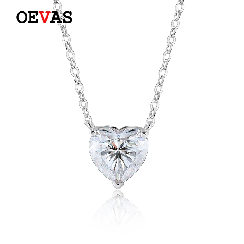 OEVAS 100% 925 Sterling Silver 10*10mm 4 Carat D Color Heart Moissanite Pendant Necklace For Women Sparkling Party Fine Jewelry