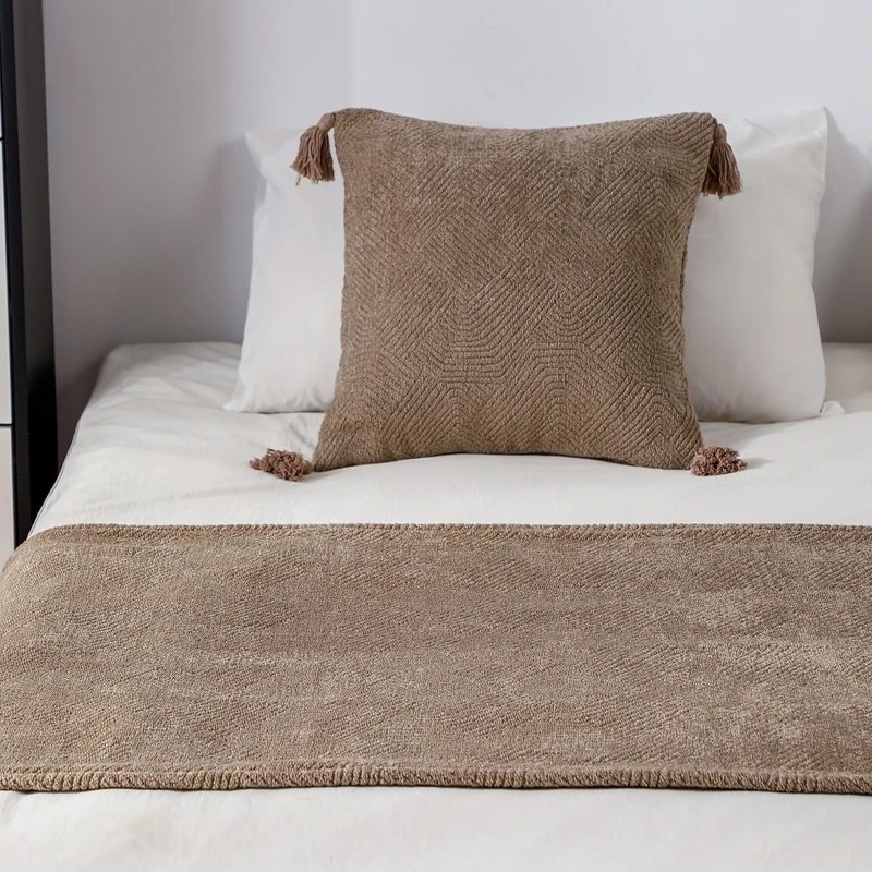 Wabi-sabi Style Bed End Blanket Bed Tail Scarf Bed Scarf Cover Blanket Homestay Hotel Inn Bed Flag Plain Meirad Color