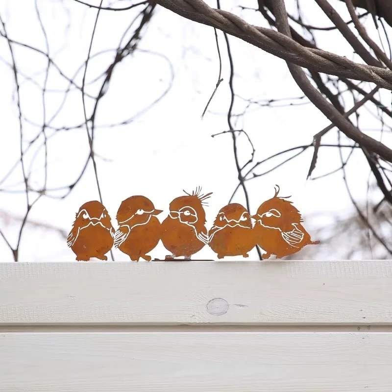 Rust Metal Garden Silhouette Stakes, Duck Cat Bird Pot Decor, Outdoor Plant Insert Ornaments, Vintage Garden Accent