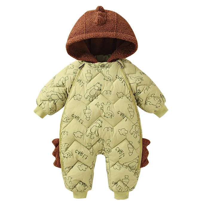 

Newborn clothes for winter new velvet and thickened down jackets baby jumpsuits children's hooded crawlers outdoor cotton clothe