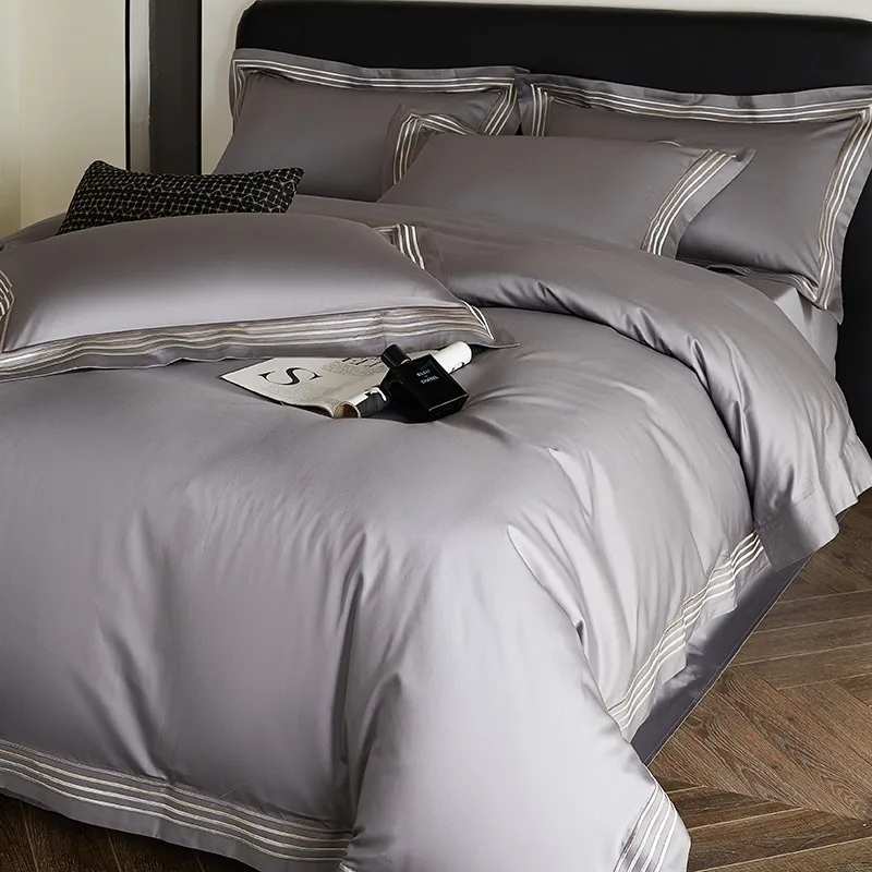 

3 Line Embroidery Duvet Cover and 2Pillow Shams Set with Zipper Closure 100%Cotton 600 TC Premium Quality Ultra Soft Bedding set