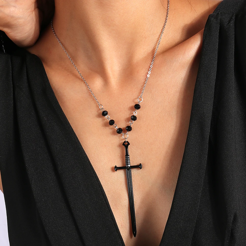 Vintage Kreuz Anhänger Halskette für Frauen Gold Silber Farbe Mehrschichtige Ovale Perlen Kette Halskette Minimalismus Weiblichen Schmuck – Detail 19