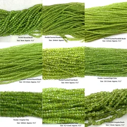Veemake Natural Peridot Faceted Round Rondelle Edge Cube Coin Disc Beads For Jewelry Making DIY Necklace Bracelets Earrings