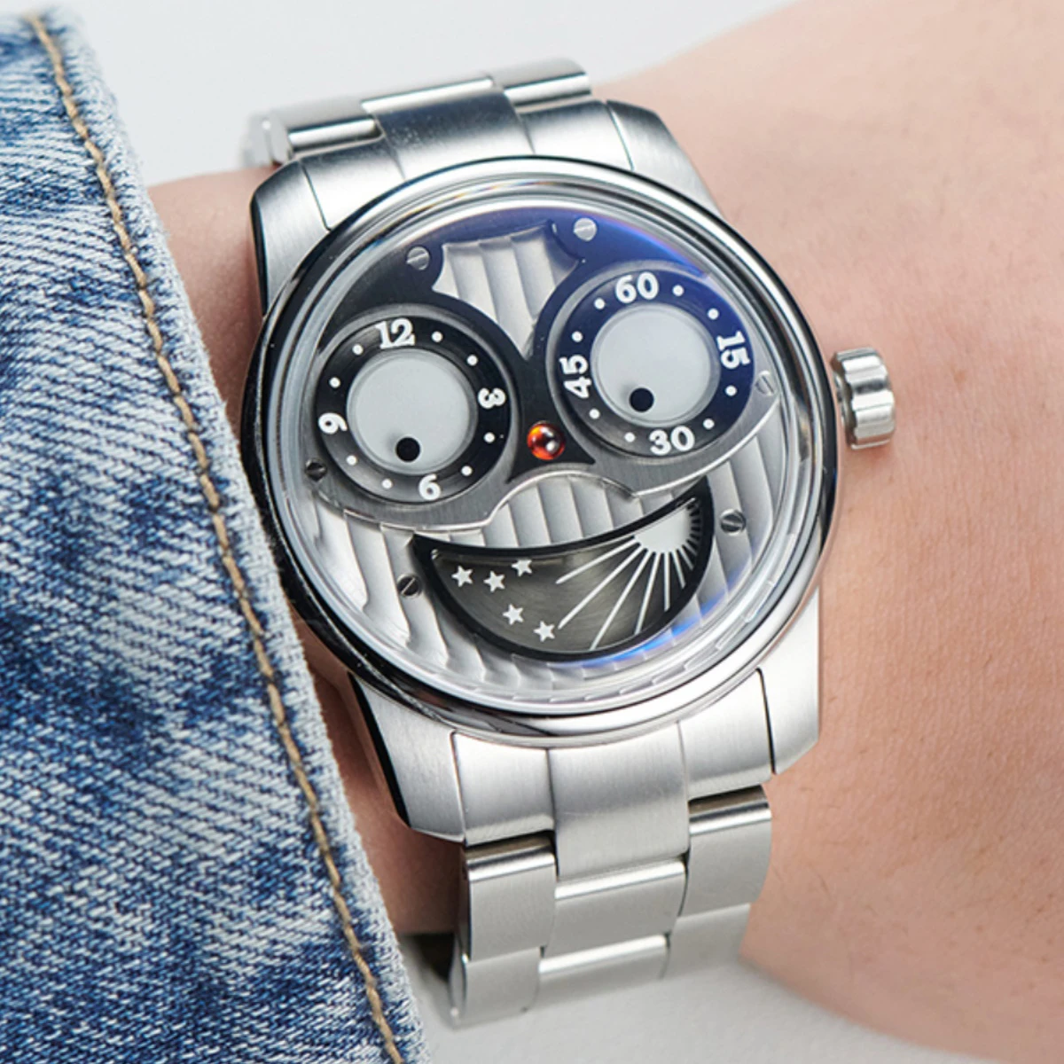 OBLVLO Men Automatic Watch 42mm Luxury Watches Mechanical Wristwatch Waterproof Luminous Joker Dial Steel Strap Sapphire