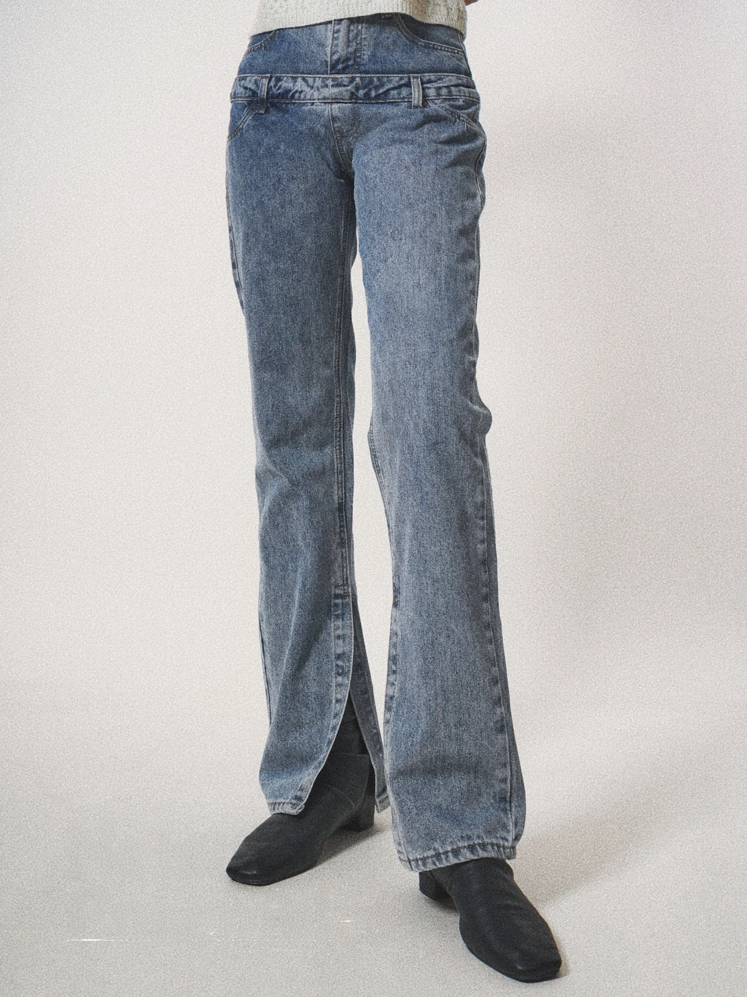 

NOUX High Waist Light Blue Vintage Wa Straight Leg Split Denim Jeans Long Pants Women's High Waist Straight Leg Jeans